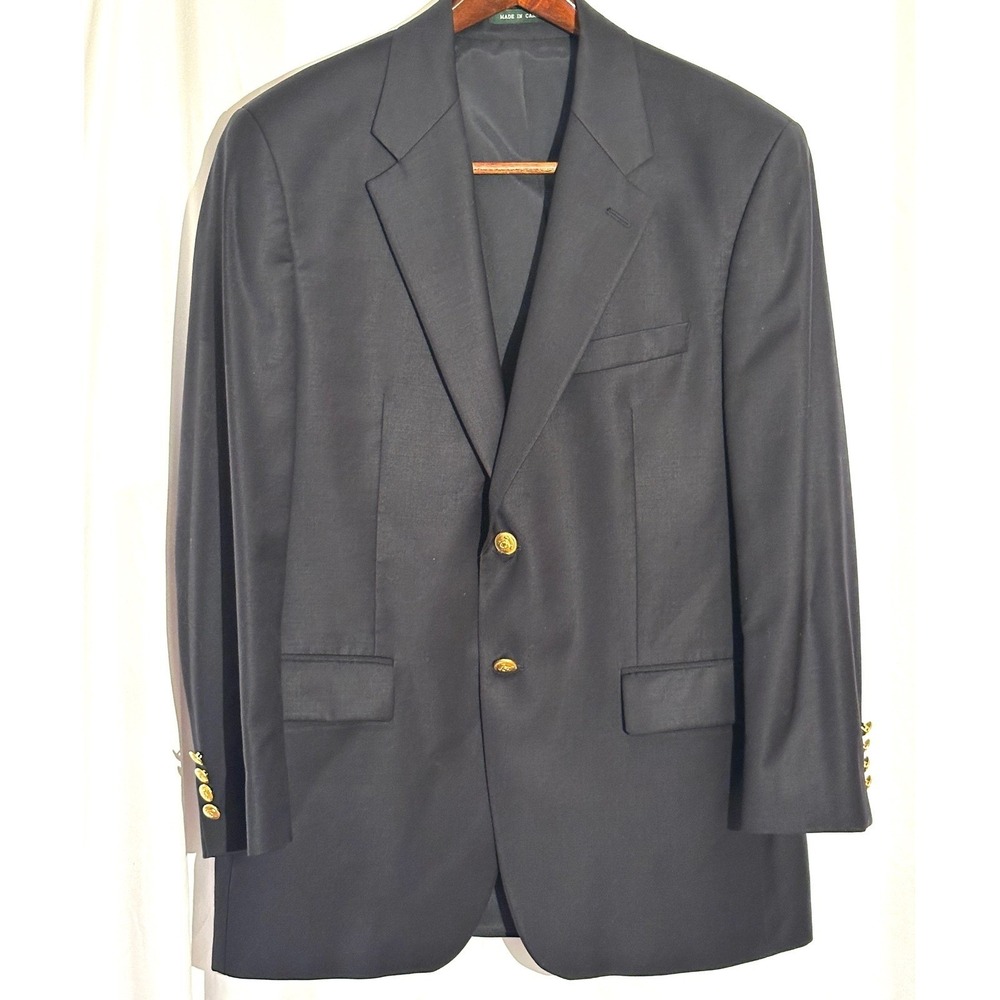 Lauren Ralph Lauren Mens Navy Blue 100% Wool Blazer Gold Crest Buttons 40R